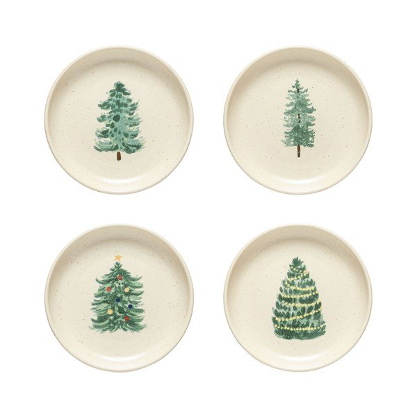 Kreminės spalvos desertinės iš akmens masės lėkštės 4 vnt. su Kalėdų motyvu ø 16 cm Pacifica Christmas Tree – Casafina