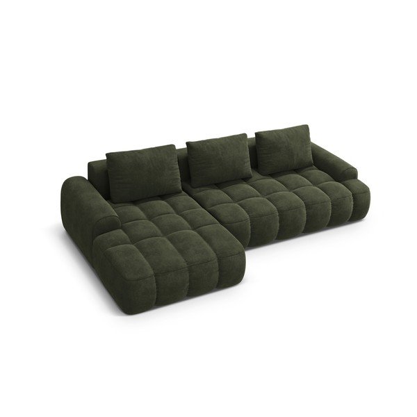 Žalios spalvos iš velveto sulankstoma/su sandėliavimo vieta kampinė sofa (su kairiuoju kampu/su gultu) Linz – Cosmopolitan Design-image-3