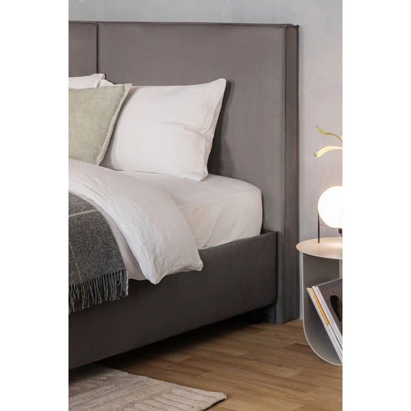 Pilkos spalvos dvigulė lova audiniu dengta su sandėliavimo vieta su grotelėmis 160x200 cm Myra Bold – Bonami Selection-image-3