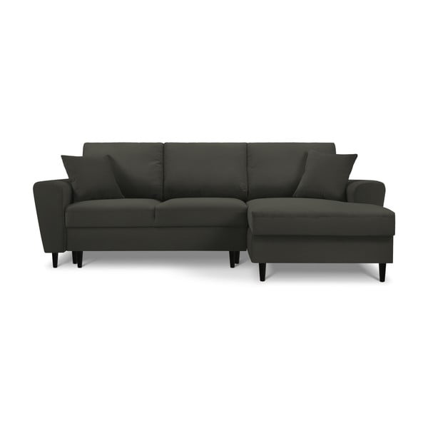 Juodos spalvos iš kordinio velveto sulankstoma/su sandėliavimo vieta kampinė sofa (su dešiniuoju kampu/su gultu) Kyoto – Cosmopolitan Design