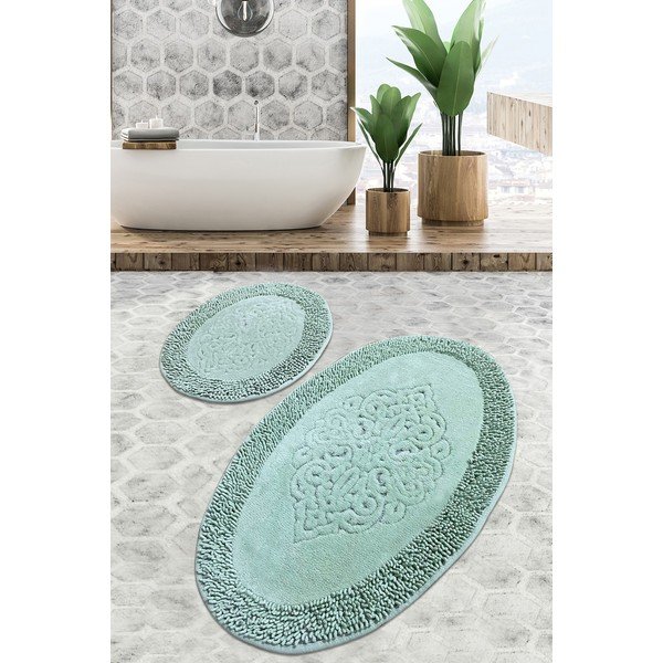 2 žalios spalvos medvilninių vonios kilimėlių rinkinys 100x60 cm Piante – Foutastic-image-3