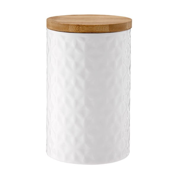 "Ladelle Halo Flower" balto porceliano dėžutė su bambukiniu dangteliu, aukštis 17 cm