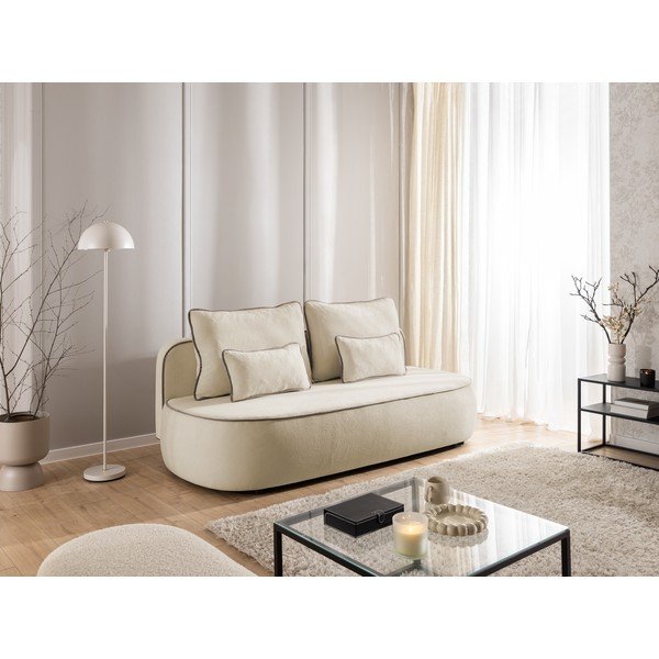 Smėlio spalvos/taupe spalvos sulankstoma/su sandėliavimo vieta sofa iš velveto 210 cm Saga – Ropez-image-1