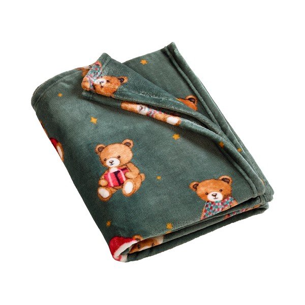 Tamsiai žalios spalvos antklodė ir pledas su Kalėdų motyvu 170x130 cm Christmas Tartan Teddy Bear – Catherine Lansfield