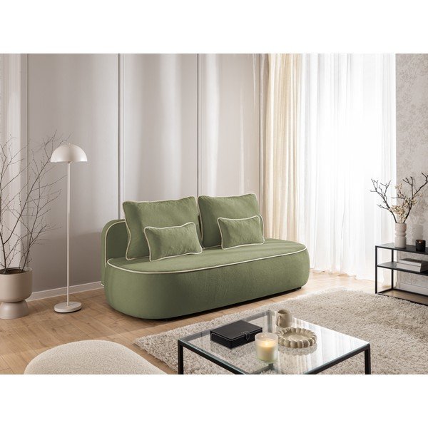 Khaki spalvos/smėlio spalvos sulankstoma/su sandėliavimo vieta sofa iš velveto 210 cm Saga – Ropez-image-1