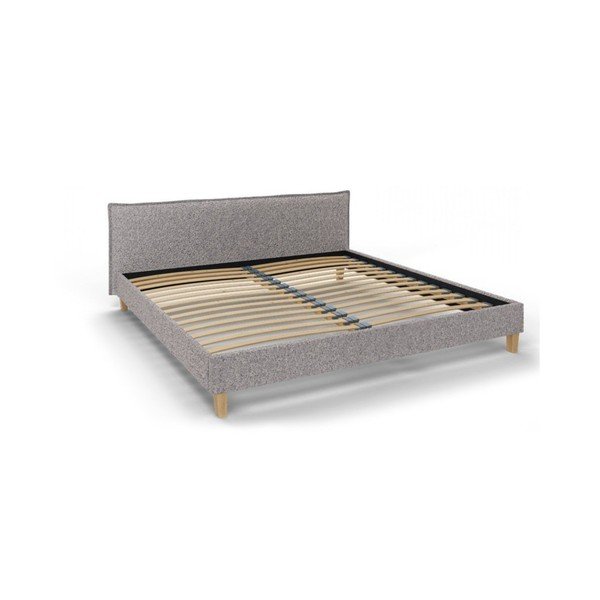 Pilka minkšta dvigulė lova su grotelėmis 200x200 cm Tina - Ropez