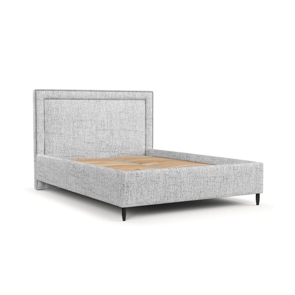 Dvigulė lova šviesiai pilkos spalvos audiniu dengta su sandėliavimo vieta su lovos grotelėmis 160x200 cm Baleine – Maison de Rêve