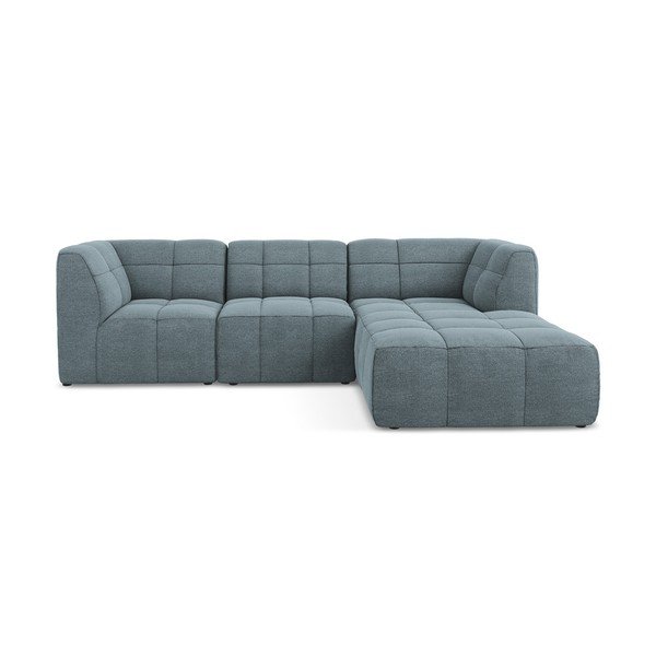 Mėlynos spalvos kampinė sofa iš boucle (su dešiniuoju kampu/su gultu) Aloha – Makamii
