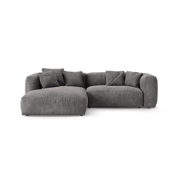 Pilkos spalvos sulankstoma modulinė kampinė sofa iš velveto (su kairiuoju kampu/su gultu) – Micadoni 