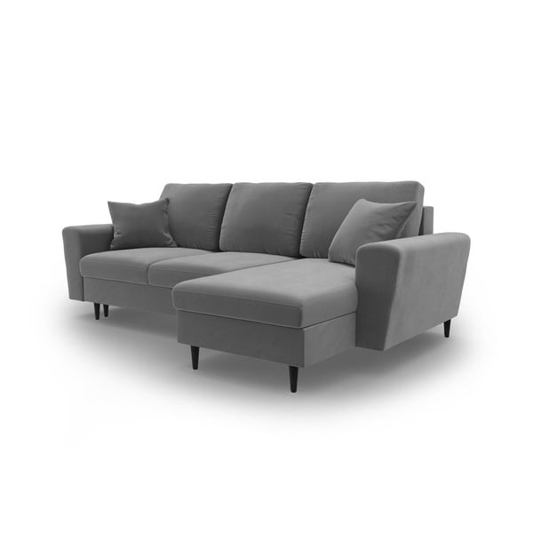 Šviesiai pilkos spalvos iš velveto sulankstoma/su sandėliavimo vieta kampinė sofa Kyoto – Cosmopolitan Design-image-4