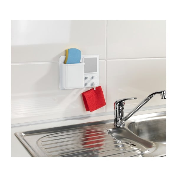 Baltas silikoninis sieninis dėklas su kabliukais ir veidrodėliu Wenko Ampio-image-1