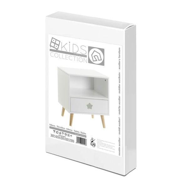 Vaikiškas naktinis staliukas baltos spalvos su lentynomis – Casa Selección-image-4
