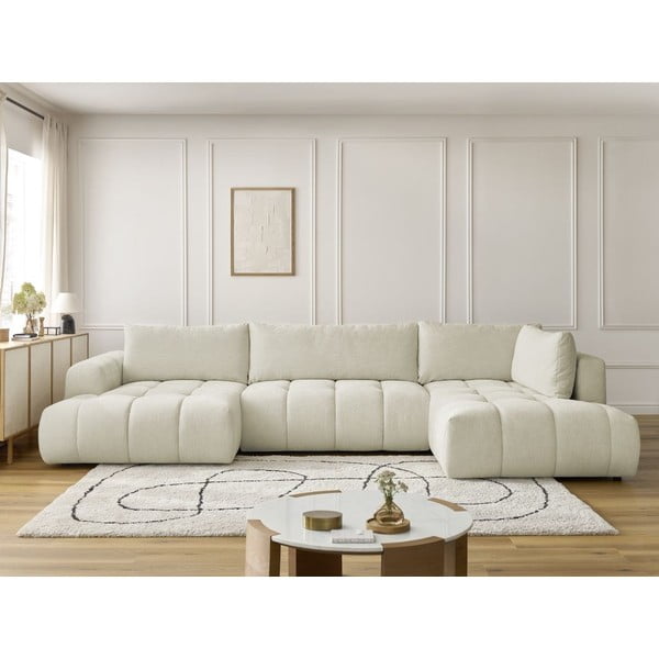 Smėlio spalvos sulankstoma/su sandėliavimo vieta kampinė sofa (su dešiniuoju kampu/„U“ formos) Fuji – Bobochic Paris-image-1