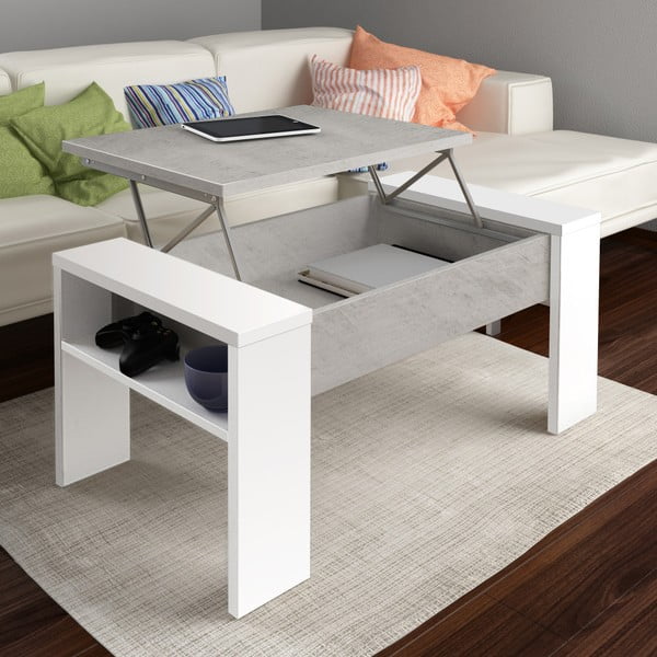 Pilkos ir baltos spalvos žurnalinis staliukas su laikymo vieta "Tomasucci James-image-1