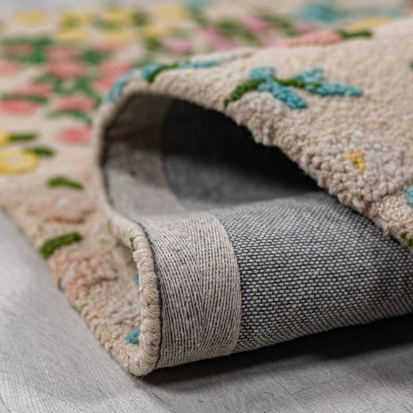 Rankų darbo kreminės spalvos iš vilnos kilimas 200x290 cm Emilia Floral – Flair Rugs-image-3