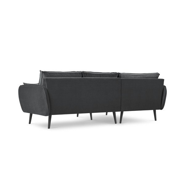 Tamsiai pilka aksominė kampinė sofa su juodomis kojomis Kooko Home Lento, kampas kairėje-image-2