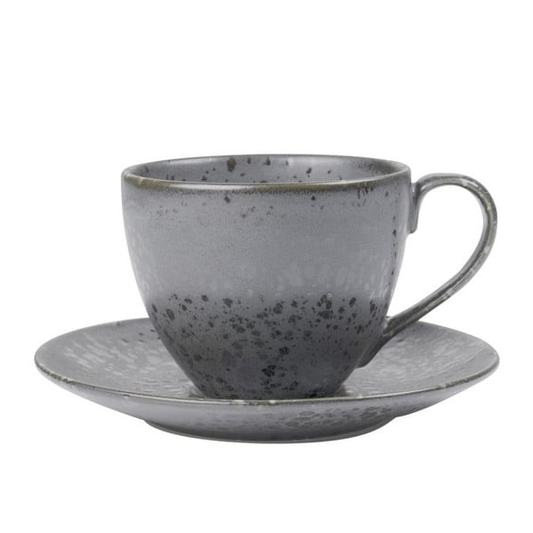 Pilkos spalvos keramikos puodelis su lėkštele "Bitz Mensa