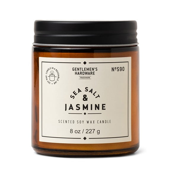 Aromatinė žvakė iš sojų vaško degimo laikas 48 h Sea Salt & Jasmine – Gentlemen's Hardware