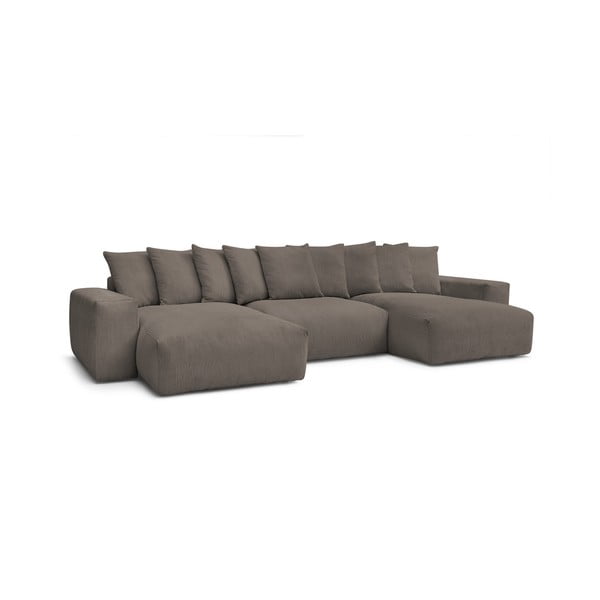 Iš kordinio velveto kampinė sofa pilkos spalvos/rudos spalvos Voltaire – Bobochic Paris-image-1