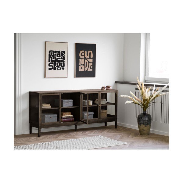 Tamsiai rudos spalvos vitrina iš ąžuolo 180x80x40 cm Zamora – House Nordic-image-1