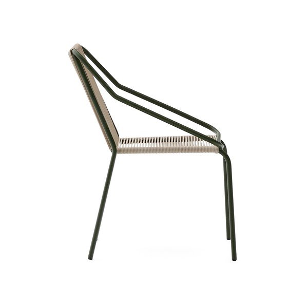 Tamsiai žalios spalvos/smėlio spalvos metalinė sodo kėdė Zivia – Kave Home-image-3