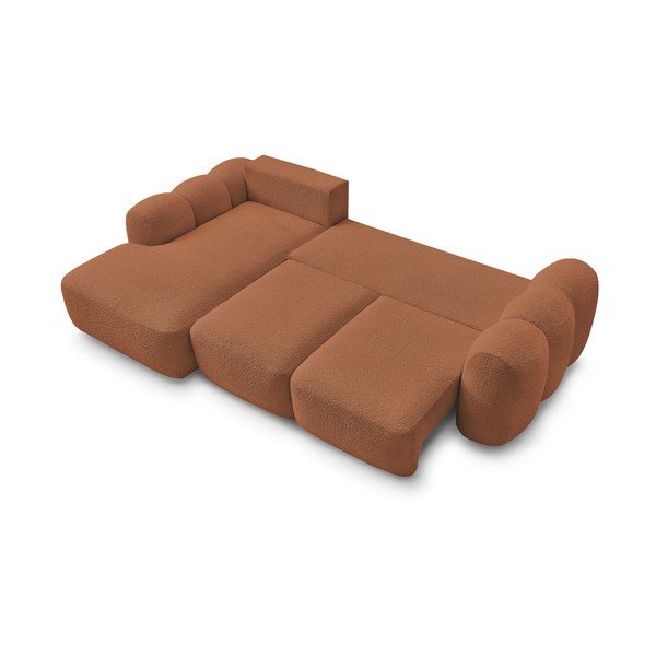 Oranžinės spalvos sulankstoma/su sandėliavimo vieta kampinė sofa iš boucle (su kairiuoju kampu/su gultu) Montaigne – Bobochic Paris-image-3