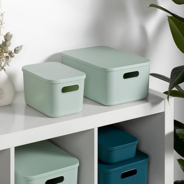 Iš plastiko daiktadėžė šviesiai žalios spalvos su dangčiu 35,5x25,5x23 cm – Homéa-image-2