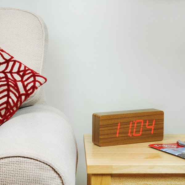 Tamsiai rudas žadintuvas su raudonu LED ekranu Gingko Slab Click Clock-image-4