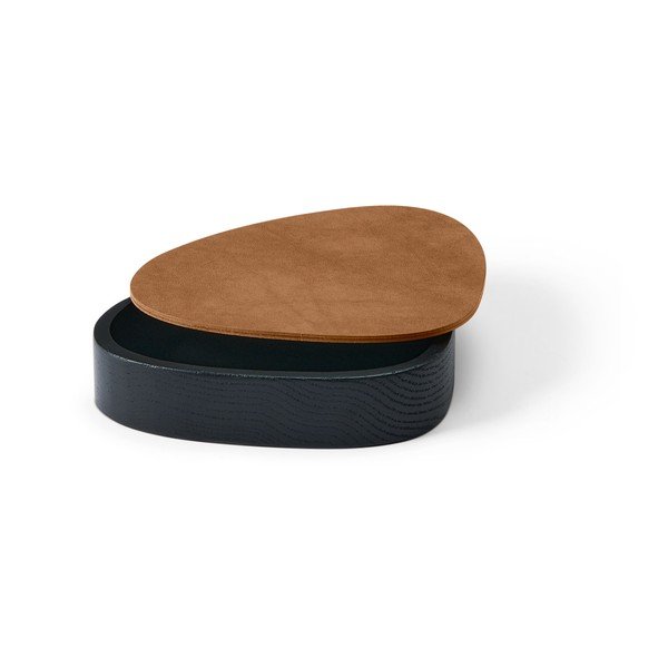 Juodos spalvos/natūralios spalvos iš medžio/iš eko odos daiktadėžė su dangčiu/dekoratyvinė 14x12,5x3,5 cm Curve Nupo – LIND DNA-image-1