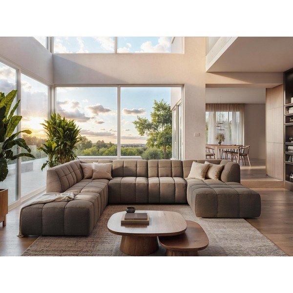 Žalios spalvos kampinė sofa iš boucle („U“ formos) Aloha – Makamii-image-1