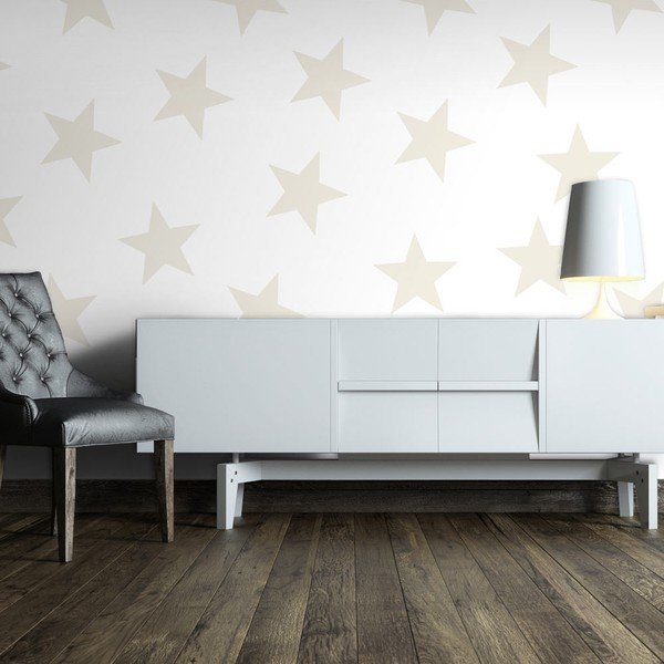 Vaikiški tapetai iš neaustinio audinio 400 cm x 280 cm Beige Stars – Artgeist-image-1
