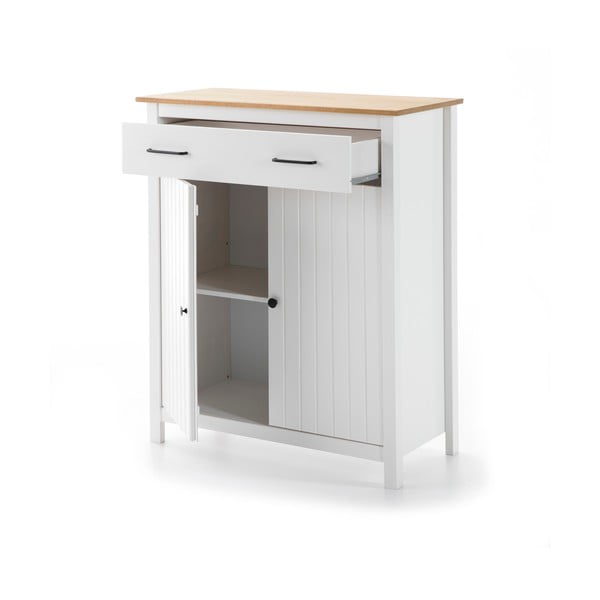 Iš pušies masyvo aukšta šoninė spintelė baltos spalvos 90x110 cm Miranda – Marckeric-image-3