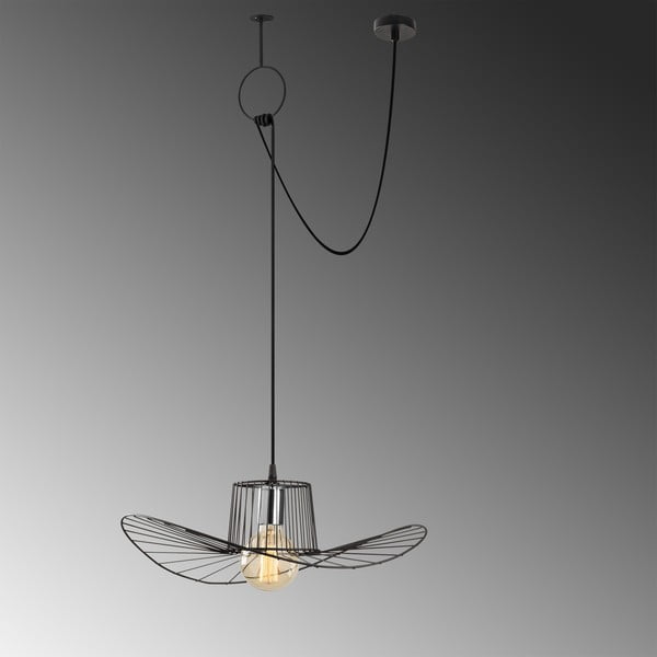 Juodos spalvos kabantis šviestuvas ø 50 cm su metaliniu gaubtu Tel – Opviq lights-image-1