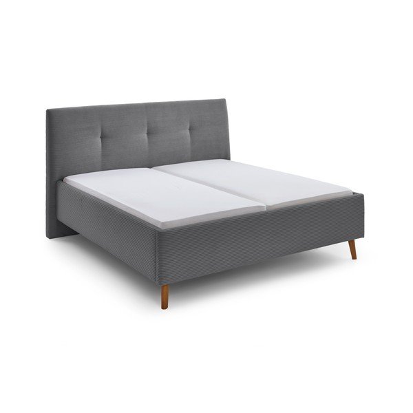 Pilkos spalvos dvigulė lova audiniu dengta su sandėliavimo vieta su lovos grotelėmis 180x200 cm Madea – Meise Möbel-image-2