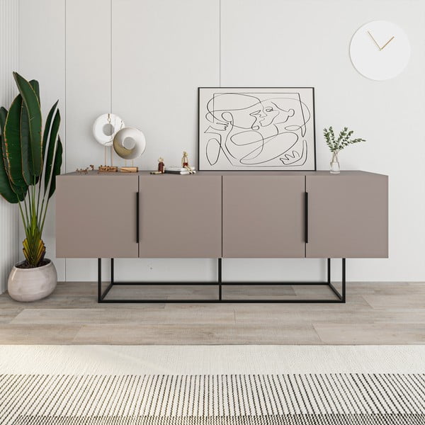 Žema šoninė spintelė pilkos spalvos/smėlio spalvos 200x80 cm Titan – Marckeric-image-4