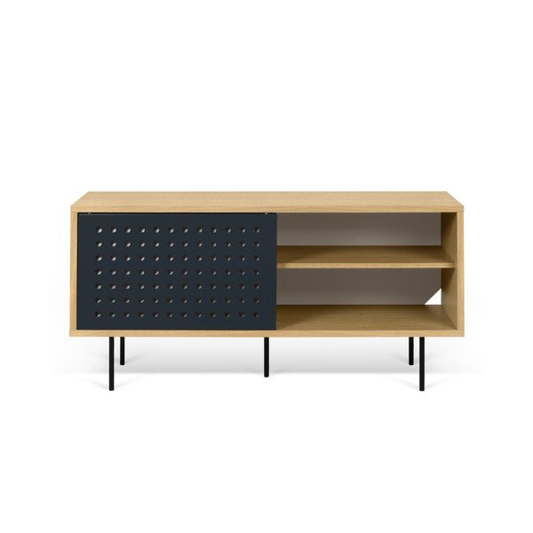 Ąžuolo dekoro TV komoda su juodos ir baltos spalvos detalėmis TemaHome Dann Dots, 135 cm ilgio-image-4