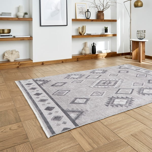 Skalbiamas iš medvilnės mišinio kilimas pilkos spalvos 60x170 cm Whisper – Think Rugs-image-2