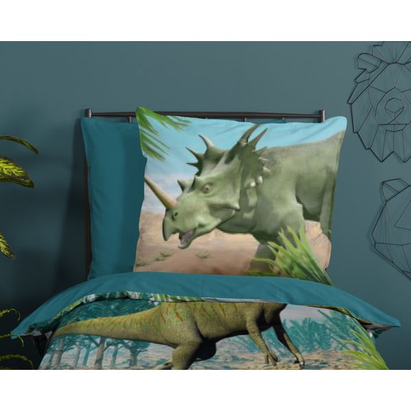 Žalios spalvos/mėlynos spalvos iš medvilnės viengulė vaikiška patalynė 140x200 cm Dino – Good Morning-image-2