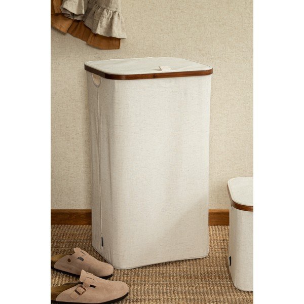 Kreminės spalvos iš tekstilės skalbinių krepšys Bamboo/Linen – Bigso-image-2