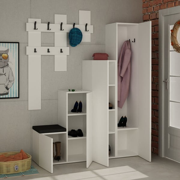 "Homitis Up" baltos spalvos spintos ir sieninių pakabų rinkinys-image-1