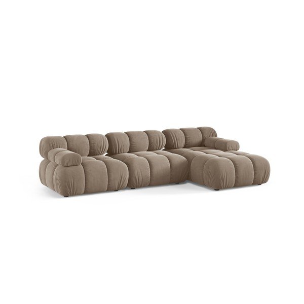 Smėlio spalvos modulinė kampinė sofa iš velveto (su dešiniuoju kampu/su gultu) – Micadoni -image-2