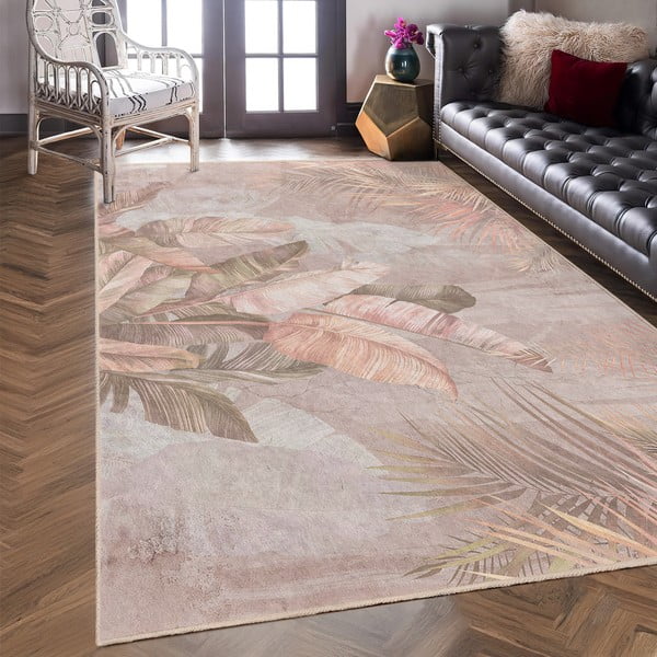 Skalbiamas kilimas smėlio spalvos 80x200 cm Dusty Leaves – Mila Home-image-2