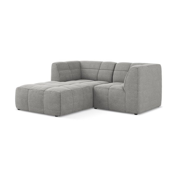 Pilkos spalvos kampinė sofa iš boucle (su kairiuoju kampu/su gultu) Aloha – Makamii-image-2