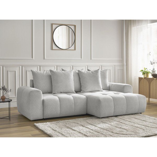 Šviesiai pilkos spalvos sulankstoma/su sandėliavimo vieta kampinė sofa iš šenilinio audinio (su dešiniuoju kampu/su gultu) Roxelane – Bobochic Paris-image-3