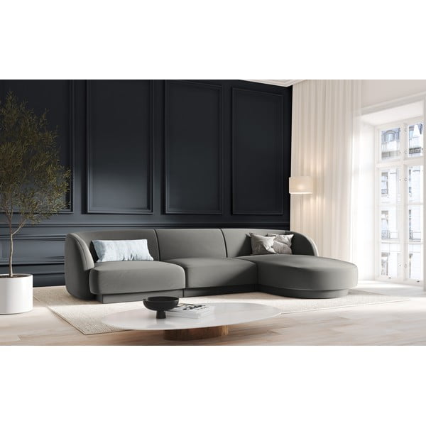 Pilka aksominė kampinė sofa (dešinysis kampas) Miley - Micadoni Home-image-1