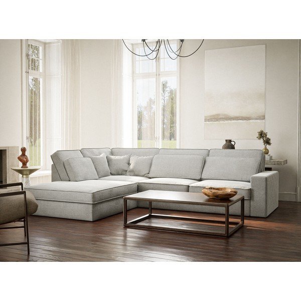 Šviesiai pilkos spalvos kampinė sofa iš šenilinio audinio (su kairiuoju kampu/„L“ formos) Kirou – Maison de Rêve-image-1