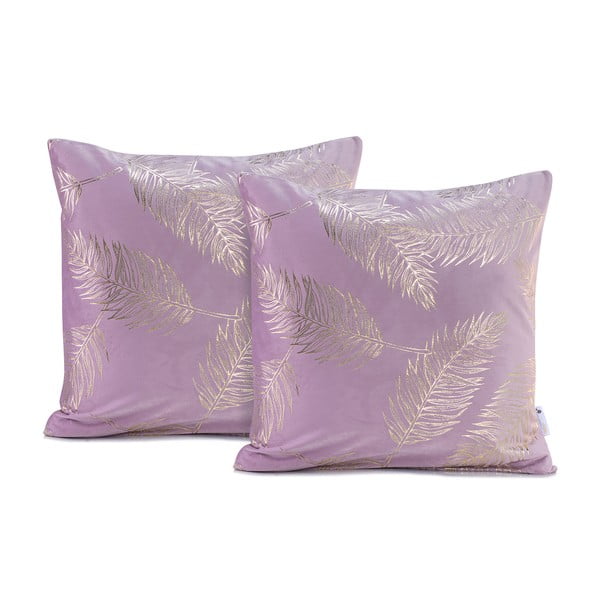 2 šviesiai violetinių užvalkalų rinkinys "DecoKing Golden Leafes Lilac", 45 x 45 cm