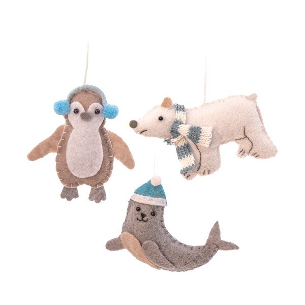Iš tekstilės rankų darbo eglutės papuošimai 3 vnt. 6 cm Arctic Animals – Sass & Belle