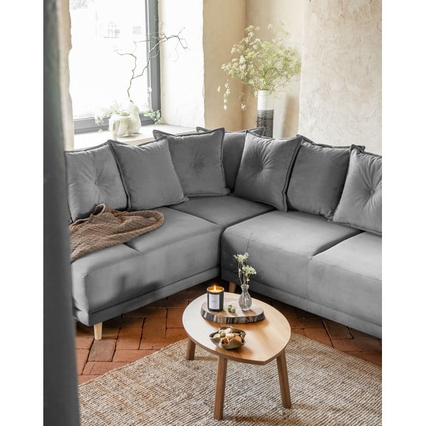 Sulankstoma kampinė sofa iš kordinio velveto pilkos spalvos (su kairiuoju kampu/„U“ formos) Lazy Lukka – Miuform-image-3