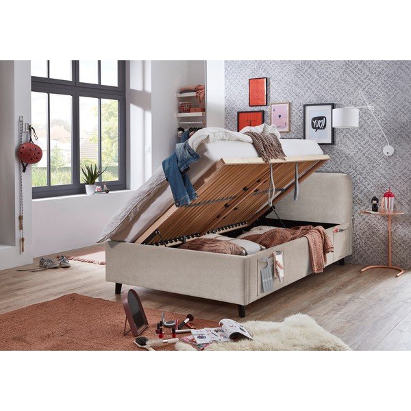 Smėlio spalvos vaikiška lova su sandėliavimo vieta su lovos grotelėmis 120x200 cm Cosy – Meise Möbel-image-2